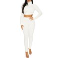 thumbnail image 2 of MIUOWANP Women's Two Piece Sets Women's Sexy Slim Long Sleeve Neckless Short Top And Pants Set Long Sleeve Round Neck Top/Shirt Set, 2 of 5