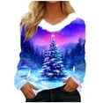 thumbnail image 3 of yoeyez Funny Christmas Tee Shirts for Women White Faux Fur Trim V Neck Shirt Dressy Funny Xmas Tree Snowflake Graphic Tops, 3 of 5
