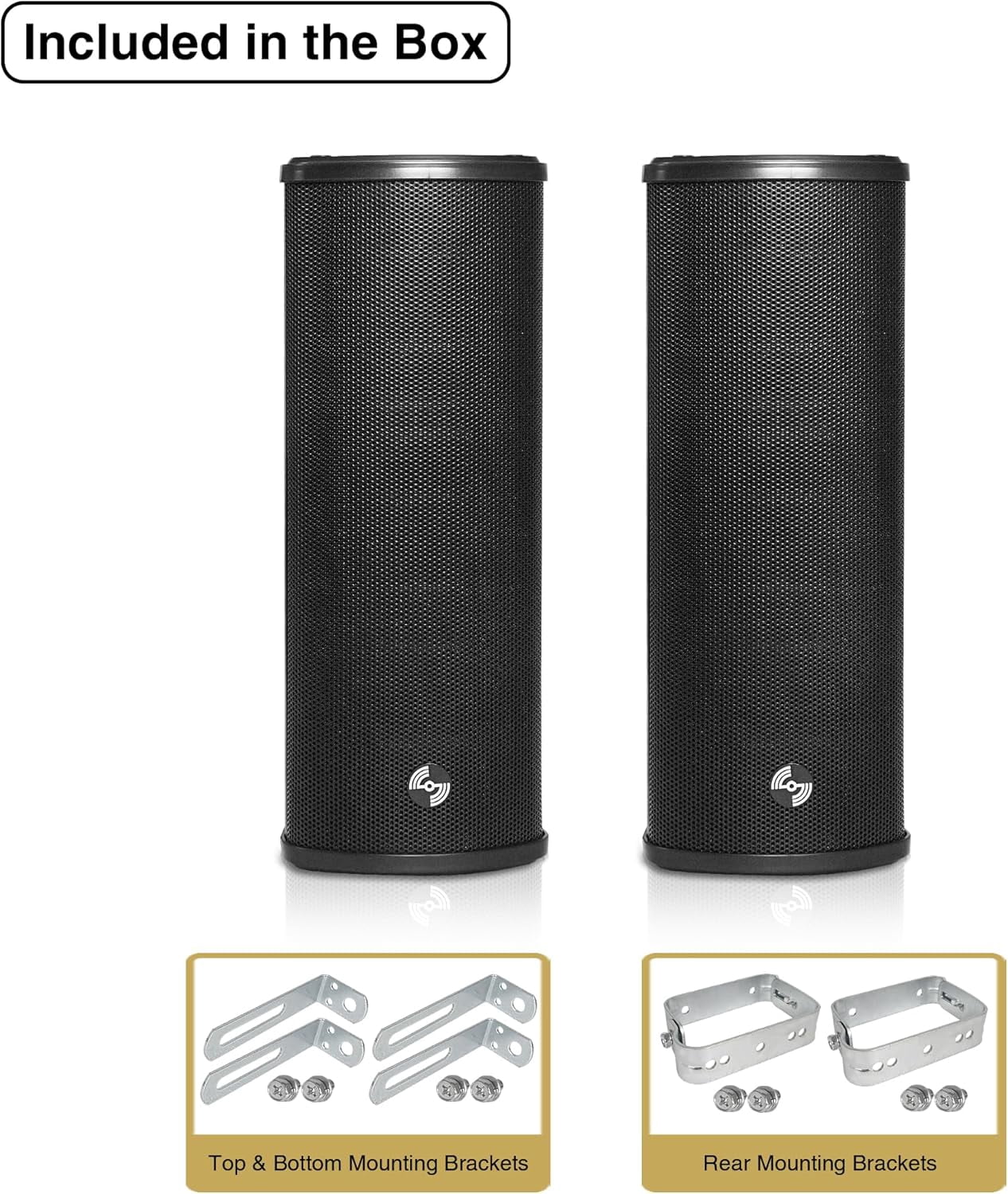 Sound Town Commercial Restaurant Bluetooth Amplifier + Column Speaker Set, with One 6-Zone 70V/100V Amplifier with Bluetooth, 4 x All-Weather Dual 5-Inch Column Speakers, Black (PAC180X4CL25B)
