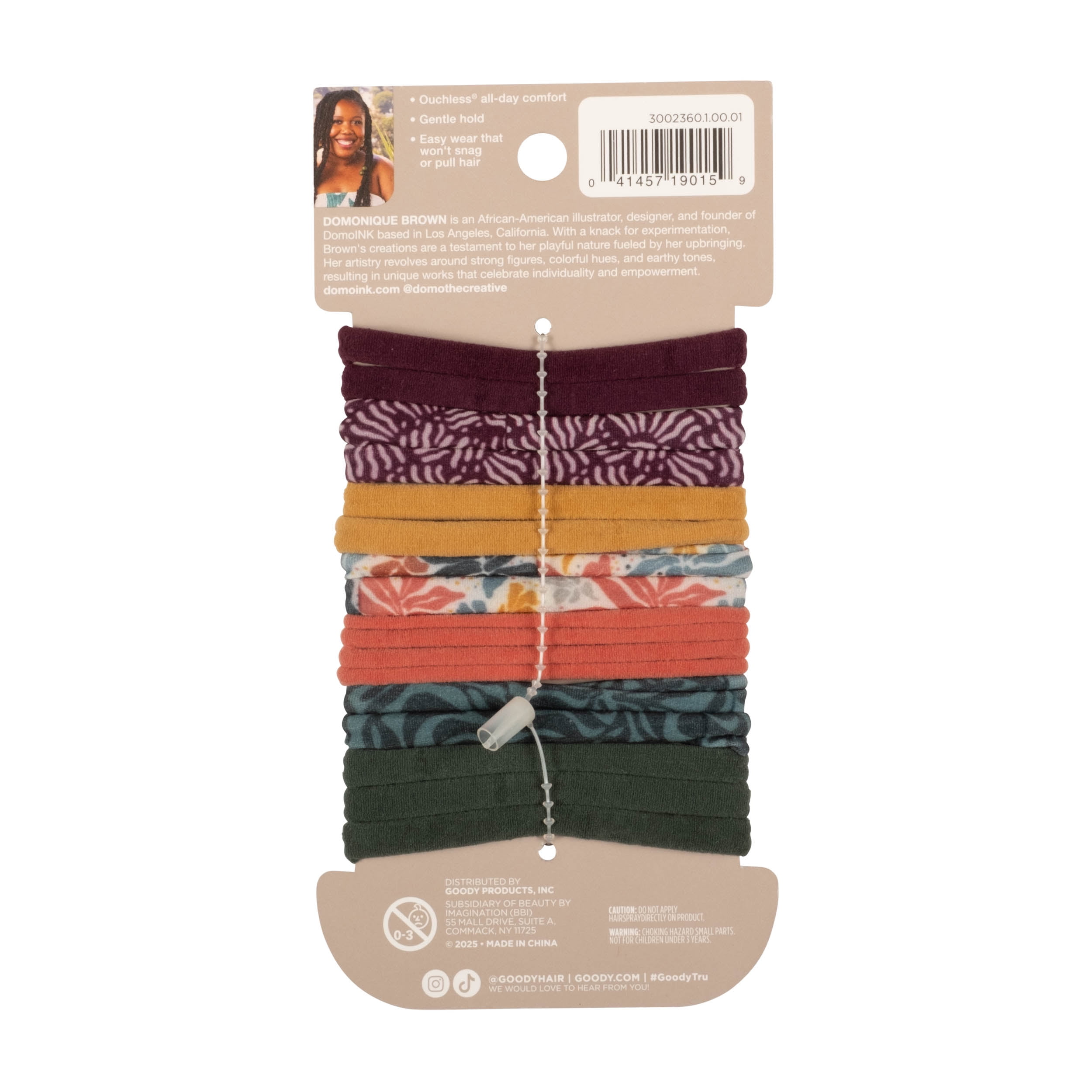 Goody Tru x DomoINK Seamless Hair Ties, Stretchy Elastics, All Hair Types, Multicolor, 15 Ct