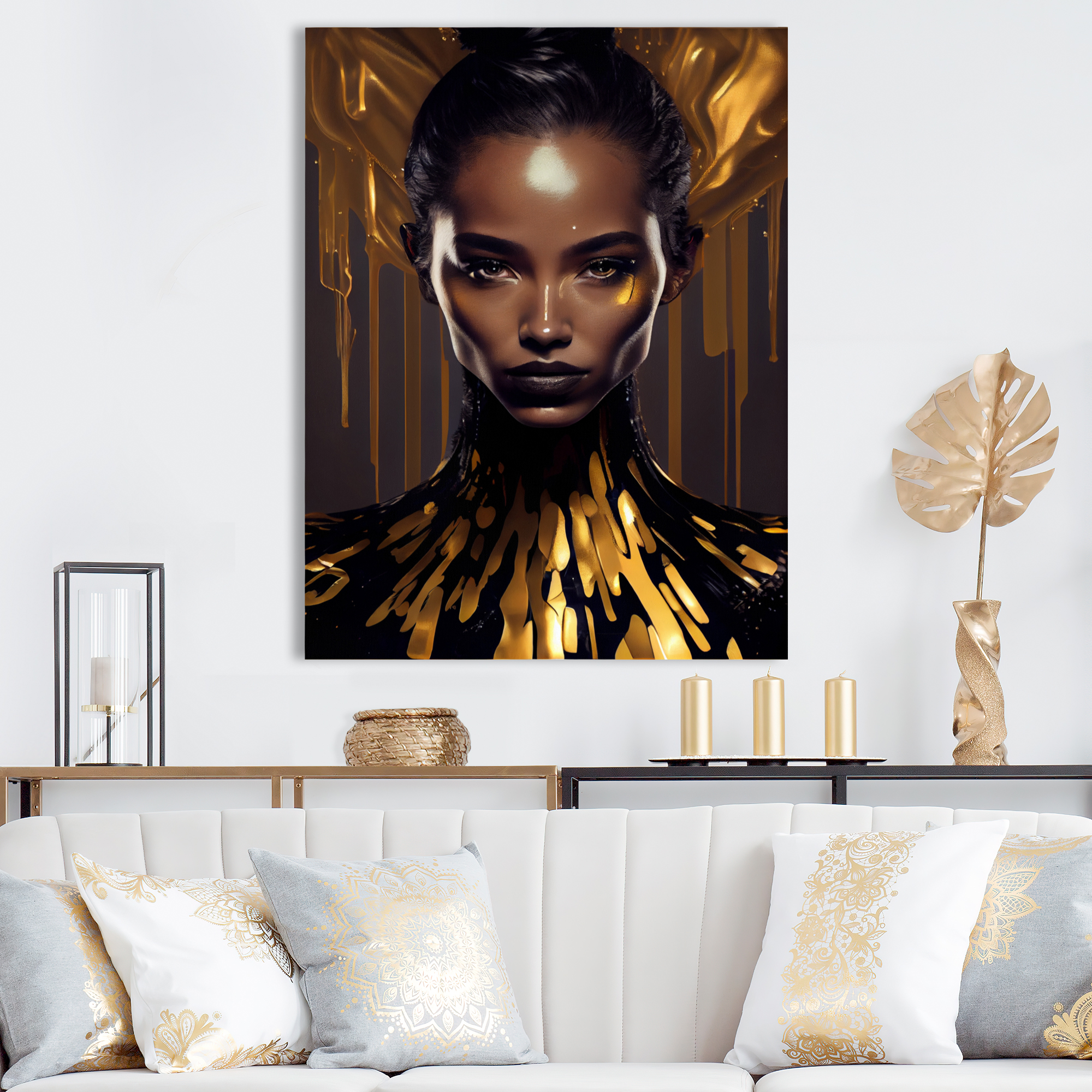 Designart Sensual Liquid Gold Woman III Canvas Wall Art