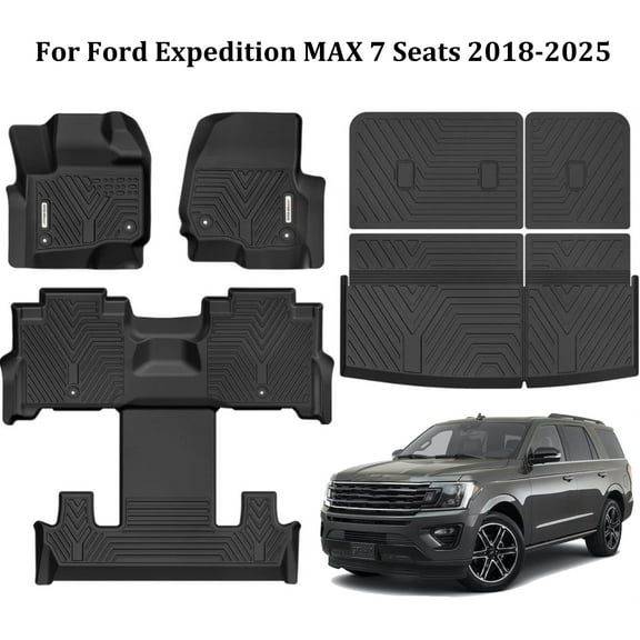 BaiCH Car Floor Mats for Ford Expedition MAX 7 Seats 2018-2025 All Weather TPE Rubber Floor Liners Protection Black