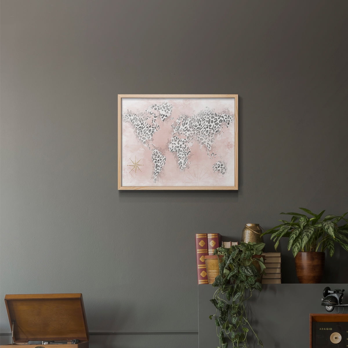 Pink Cheetah Map by Natalie Carpentieri - Restickable Framed Giclée Print