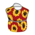 thumbnail image 2 of Bingfone Mess-Proof Baby Bib - Waterproof Bib For Baby Boy Or Girl With Food Catcher Pocket, Unisex-Sunflowers On Red, 2 of 8