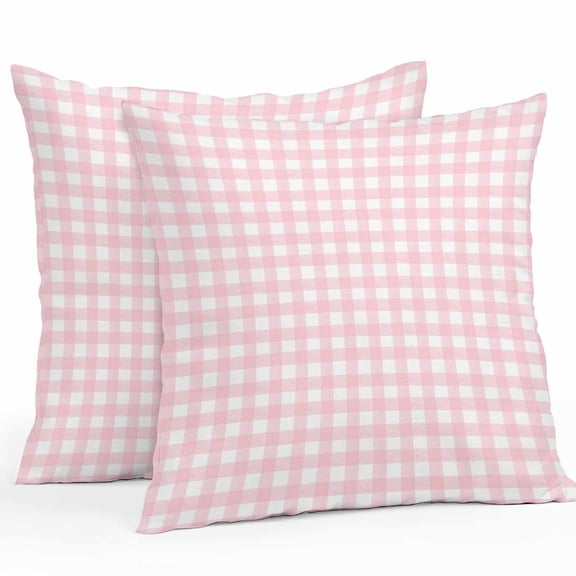 Throw Pillow Covers 26x26 Inch Set of 2, Pink Buffalo Plaid Waterproof Outdoor Pillow Covers, Farmhouse Pink White Checkered Decorative Cushion Pillowcases for Couch, Sofa, Bed, Garden, Patio