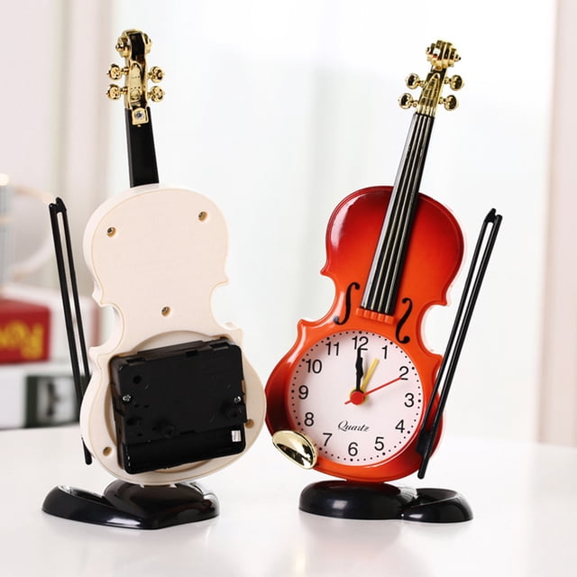 Minkissy 2Pcs Plastic Violin Shape Desktop Clock for Bedroom Time Display Red and White