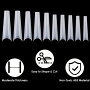 Moclever 500Pcs False Nail Tips, Elegant C Curve Half Cover French Nails, Extra Long Fake Finger Nails, For Nail Art Salons Home DIY, 10 Sizes, Easy To Use, Transparent