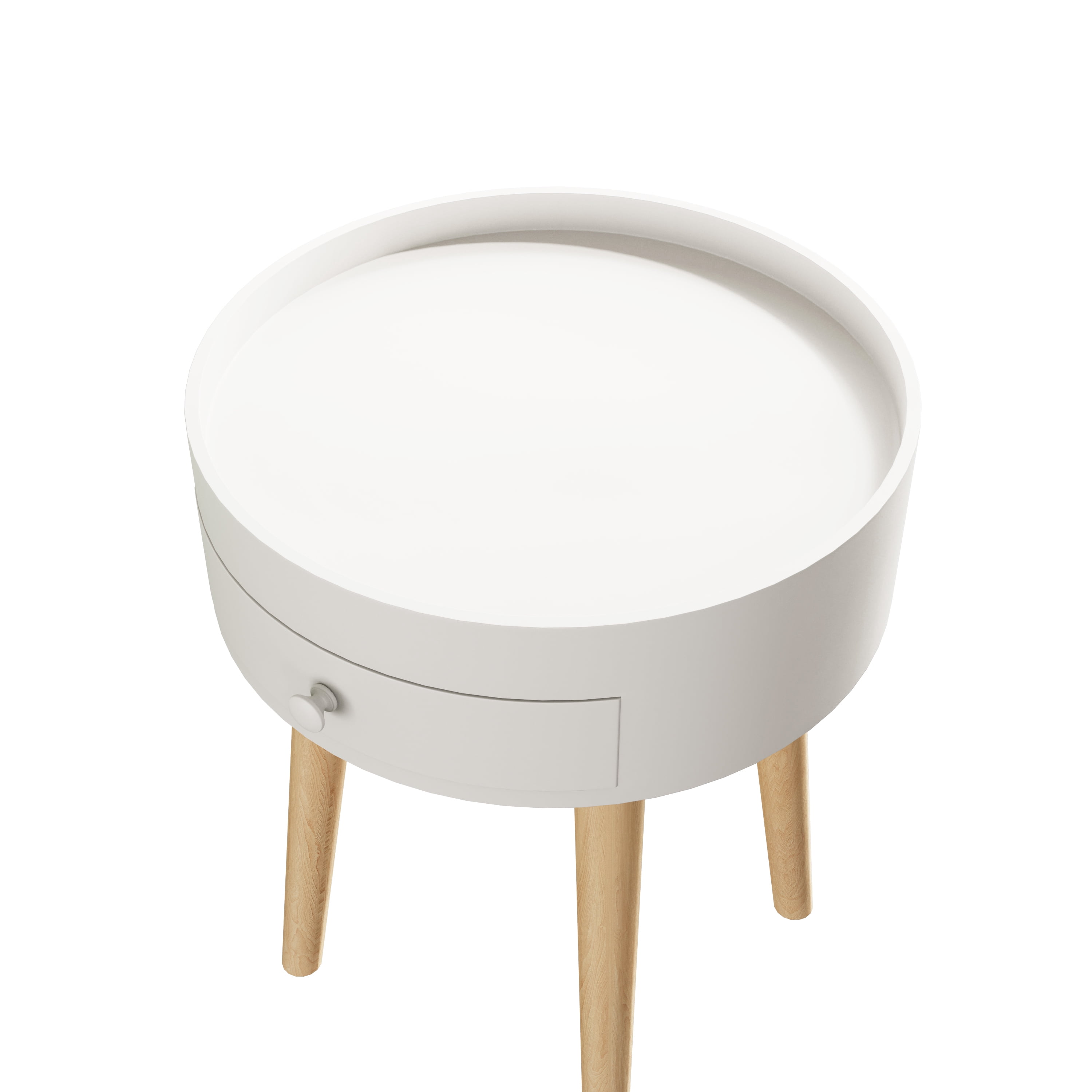 18"H Nightstand with Storage Drawer & Oak Legs Bedside Table, Sofa Side Coffee Table for Bedroom, Living Room, White