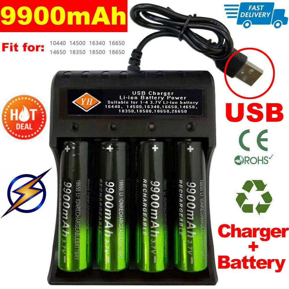 Worallymy 4Slot Battery Charger USB Power AA/AAA Rechargeable Lithium