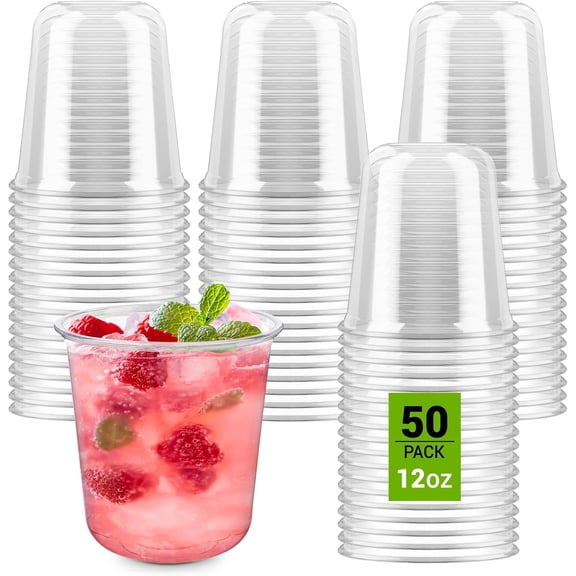 12 oz Disposable Stemless Wine Glasses, 50 Pcs Crystal Plastic Cocktail Cups Clear Classic Cold Drinking Party Glasses for Wedding Gathering Birthday Meeting (Clear)