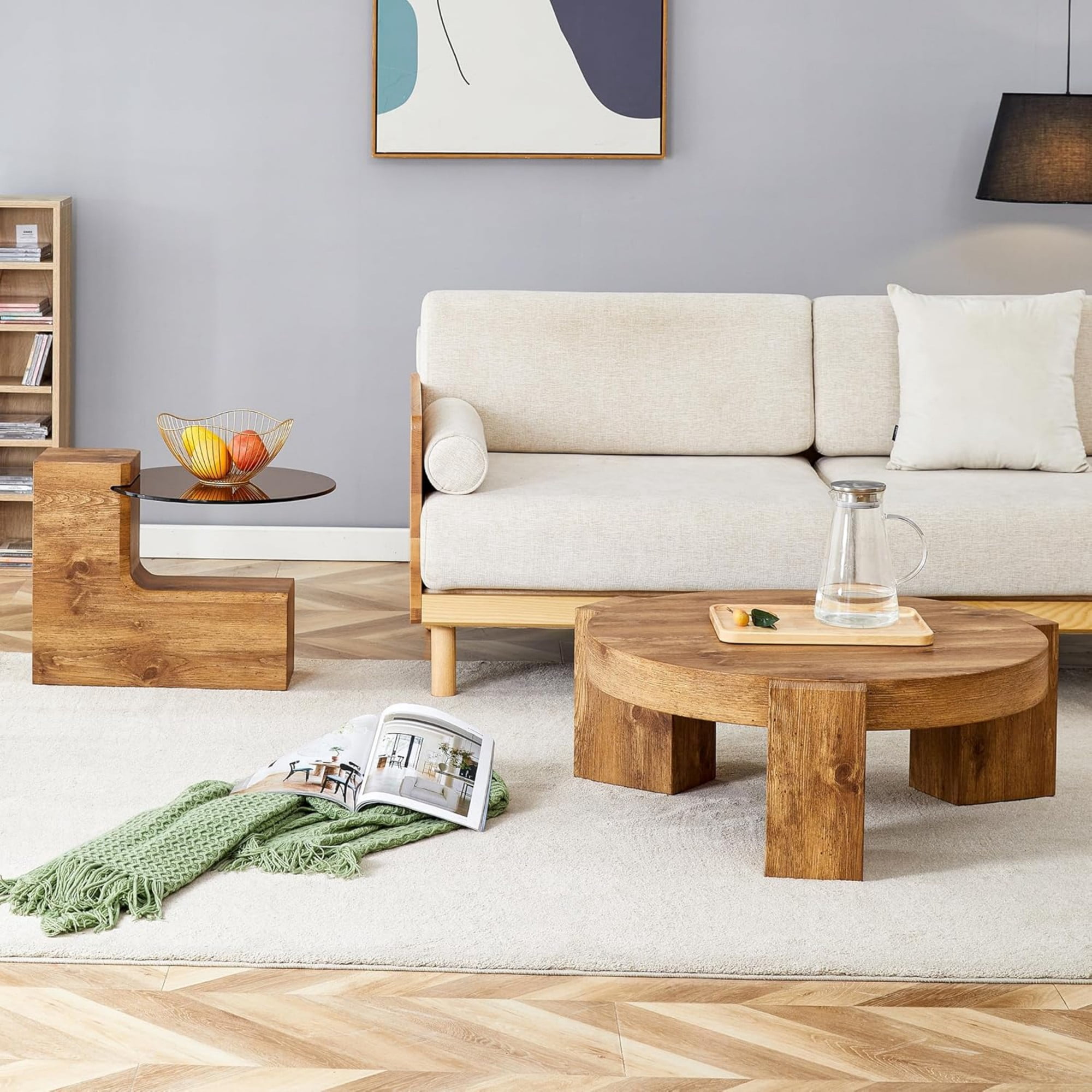 Sudica Detachable Double-decker Coffee Table,30" Round Tea Table with Wood Grain Base,Center Table for Living Room