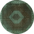 thumbnail image 1 of Ahgly Company Machine Washable Indoor Round Medallion Turquoise Blue Traditional Area Rugs, 4' Round, 1 of 4