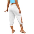 thumbnail image 5 of Hxshgdsn Womens Elastic Waist Capri Pants with Tie Hem and Side Slit Beach Vacation Outfits（White/XL）, 5 of 6