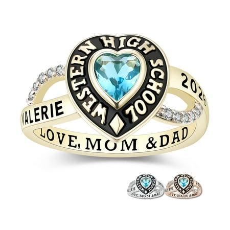 Mementos USA Custom Class Rings Sterling Silver for Women High School College-Gold-Heartstone