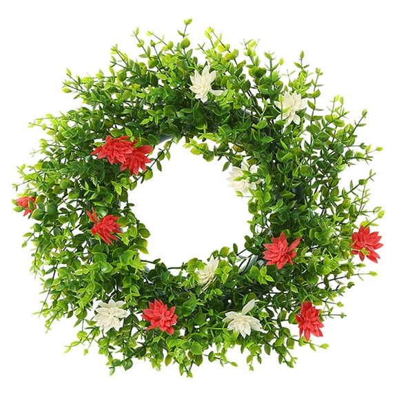 Outdoor Front Door Spring Summer Flowers Welcome Wreath - All-Weather Year-Round Green Wreath For Home Rural Outdoor Indoor Decoration