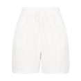 thumbnail image 4 of RYRJJ Women's Cotton Linen Shorts Drawstring Elastic Waist Shorts Casual Summer Comfy Lightweight Baggy Beach Shorts with Pockets(White,L), 4 of 7