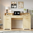 thumbnail image 2 of Feishominoo 59" Executive Computer Desk with File Cabinets and Storage Drawers, Modern Home Office Writing Desk with Power Outlets and Monitor Stand, Oak, 2 of 10