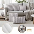 thumbnail image 6 of Black Stripe Outdoor Waterproof Pillow Covers, Modern Abstract Vertical Stripes Beige Decorative Square Throw Pillowcase Sofa Cushion Sham for Patio/Couch/Chair, 26"x26" 2 Pack, 6 of 8