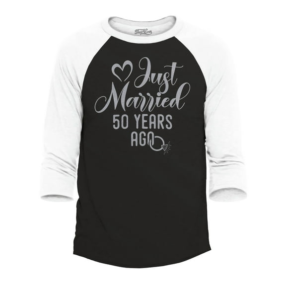 Shop4Ever Men's Just Married 40 Years Ago 40th Wedding Anniversary Raglan Baseball Shirt XX-Large Black/White