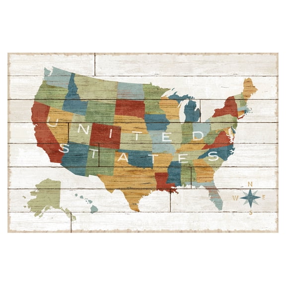 Beautiful Colorful Map of The United States by Sue Schlabach; One 18x12in Unframed Paper Poster (Printed On Paper, Not Wood)