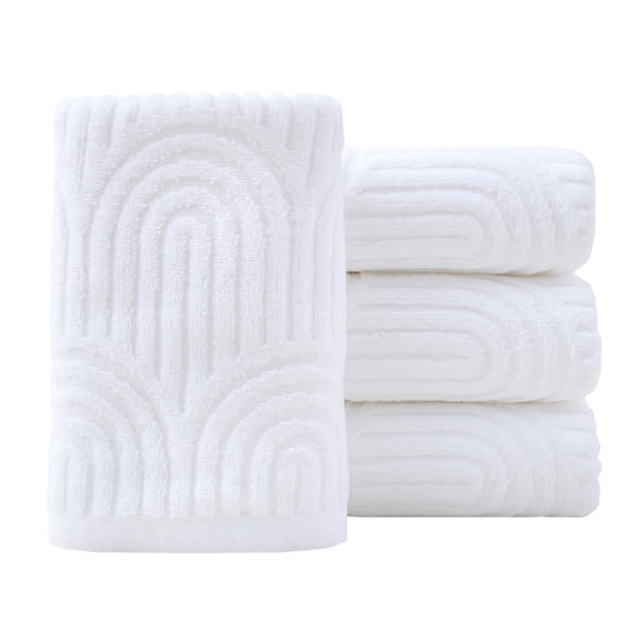 Pidada Hand Towels Set of 4 Striped Pattern 100% Cotton Absorbent Soft Decorative Towel for Bathroom (White)