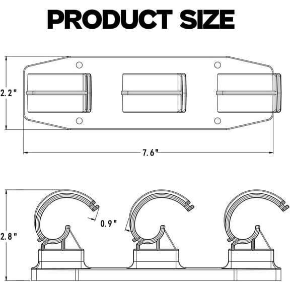 Fishing Rod Racks for Boat/Wall/Truck Bed, 3-Poles Storage Holders with Rubber Band Clips 2 Packs