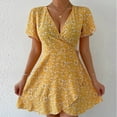 thumbnail image 2 of Summer Dresses for Womens 2025 Plus Size Fashion Sexy Fragmented Flower Tie Waist Wrapped Short Sleeved V-neck Dress, 2 of 6