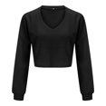 thumbnail image 3 of Sweaters For Women Spring And Autumn Solid Color V Neck Long Sleeve Casual Loose Navel Knitted Sweater Top L Womens Sweaters, 3 of 9