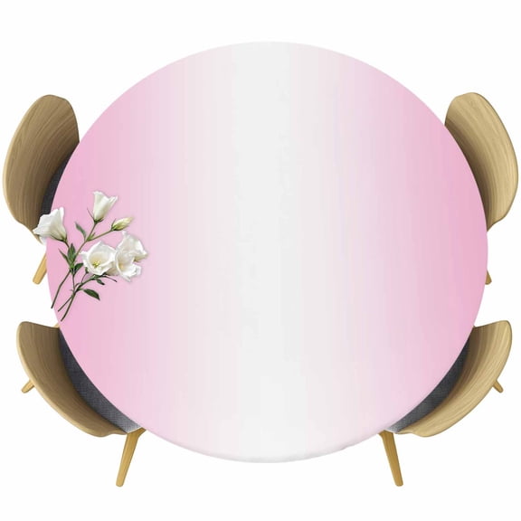 Pink Ombre Table Cloth, Round Fitted Tablecloths with Elastic Edge, Pink White Gradient Modern Abstract Art Wipeable Waterproof Table Cover for Kitchen Wedding 36-44 Inches