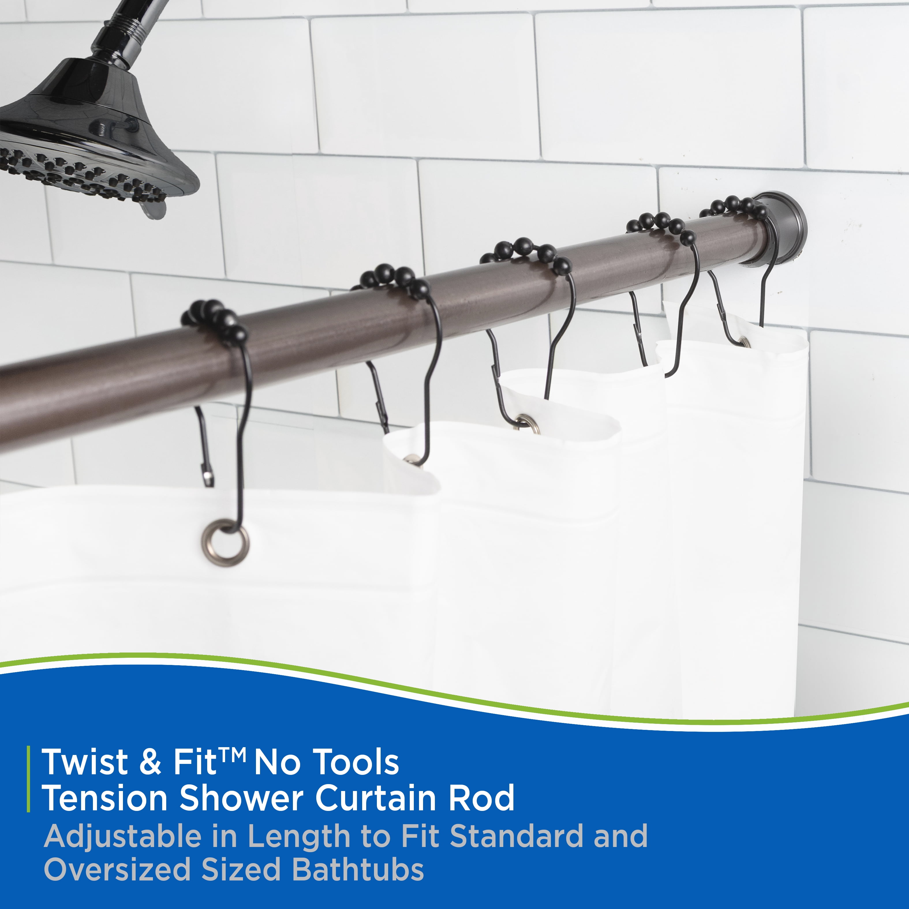 Kenney Twist & Fit Oil Rubbed Bronze Rust-Resistant Cam-Lock Tension Shower Curtain Rod, 42"-72"