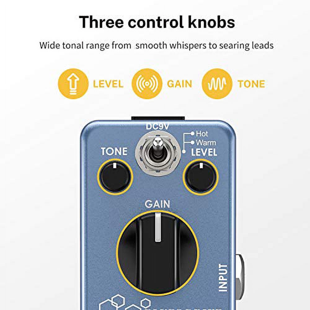 Donner Overdrive Guitar Effect Pedal, Blues Drive Vintage Overdrive Warm/Hot Modes True Bypass