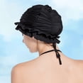 thumbnail image 3 of Gorro Natación Plisado Con Y Borde Hongo Circunferencia La Cabeza Ampliada Protección para Los Oídos Que No Aprieta Gorro Natación Aguas Termales (negro), 3 of 9