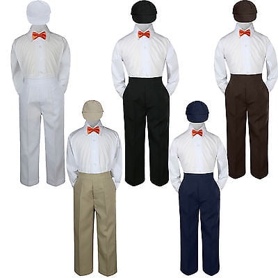 

4pc Boy Suit Set Orange Bow Tie Baby Toddler Kid Formal Hat Pants S-7 Wedding