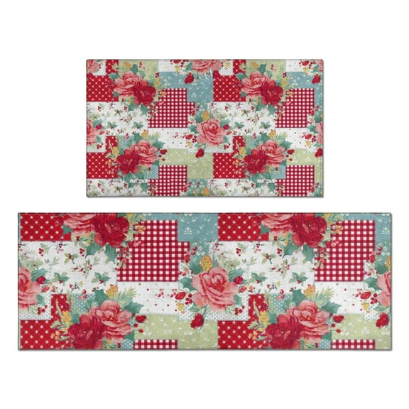 Pioneer Flower Floral Print Pattern Kitchen Rugs Sets Of 2,Anti Fatigue Kitchen Mat Rugs Non Slip Washable,Decorative Kitchen Floor Mats for Kitchen,Sink,Laundry,17"x30" 17"x47"