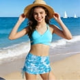 thumbnail image 5 of Vhkiploz Summer Swimsuits for Girls Crosscriss Bra with Printed High Elastic waisted Skirt Swimwear Vacation Beach 2 Piece Bikini Suits Bathing Suit for Teens 3-12Years Kids, 5 of 6