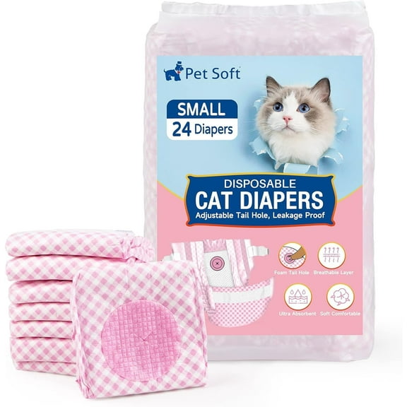 Disposable Cat Diapers for Female & Male Cats, Puppy Doggie Diapers for Female Dogs with Adjustable Foam Tail Hole, 24pcs Small