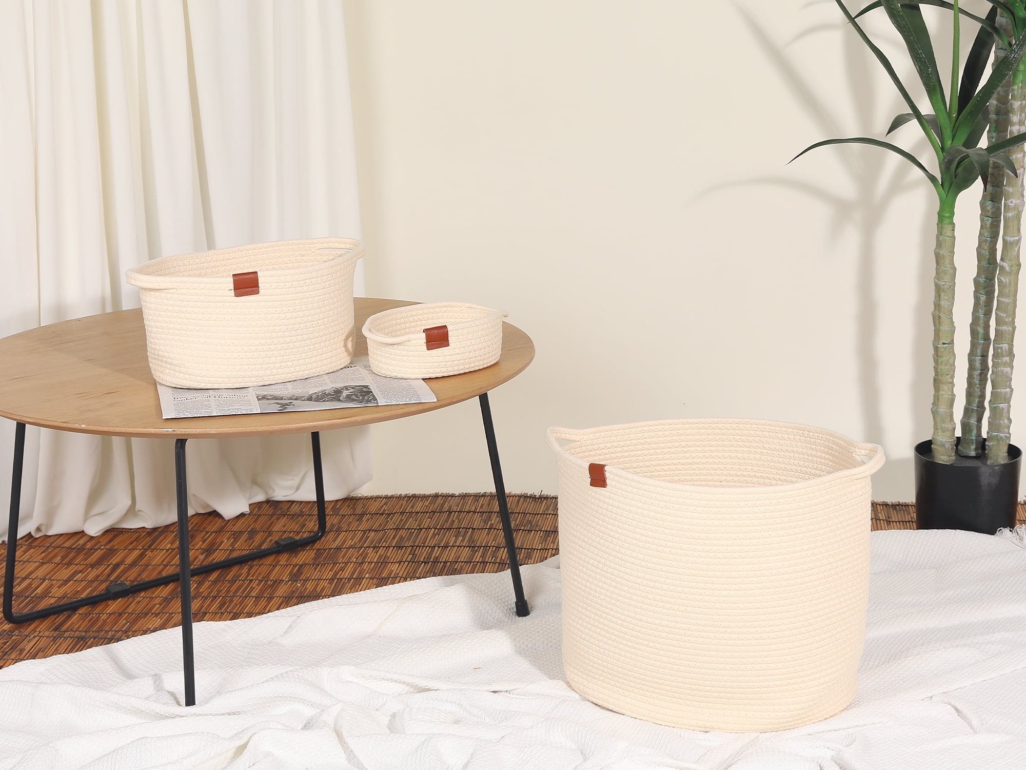 Unique Bargains Woven Storage Basket Shelf Storage Organizer Bin for Home Decor Beige S