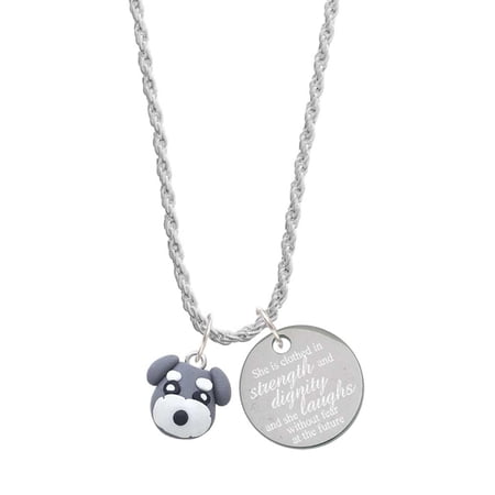 Delight Jewelry Fimo Clay Puppy Dog She is Clothed in Stength and Dignity Charm Necklace, 20"+3"