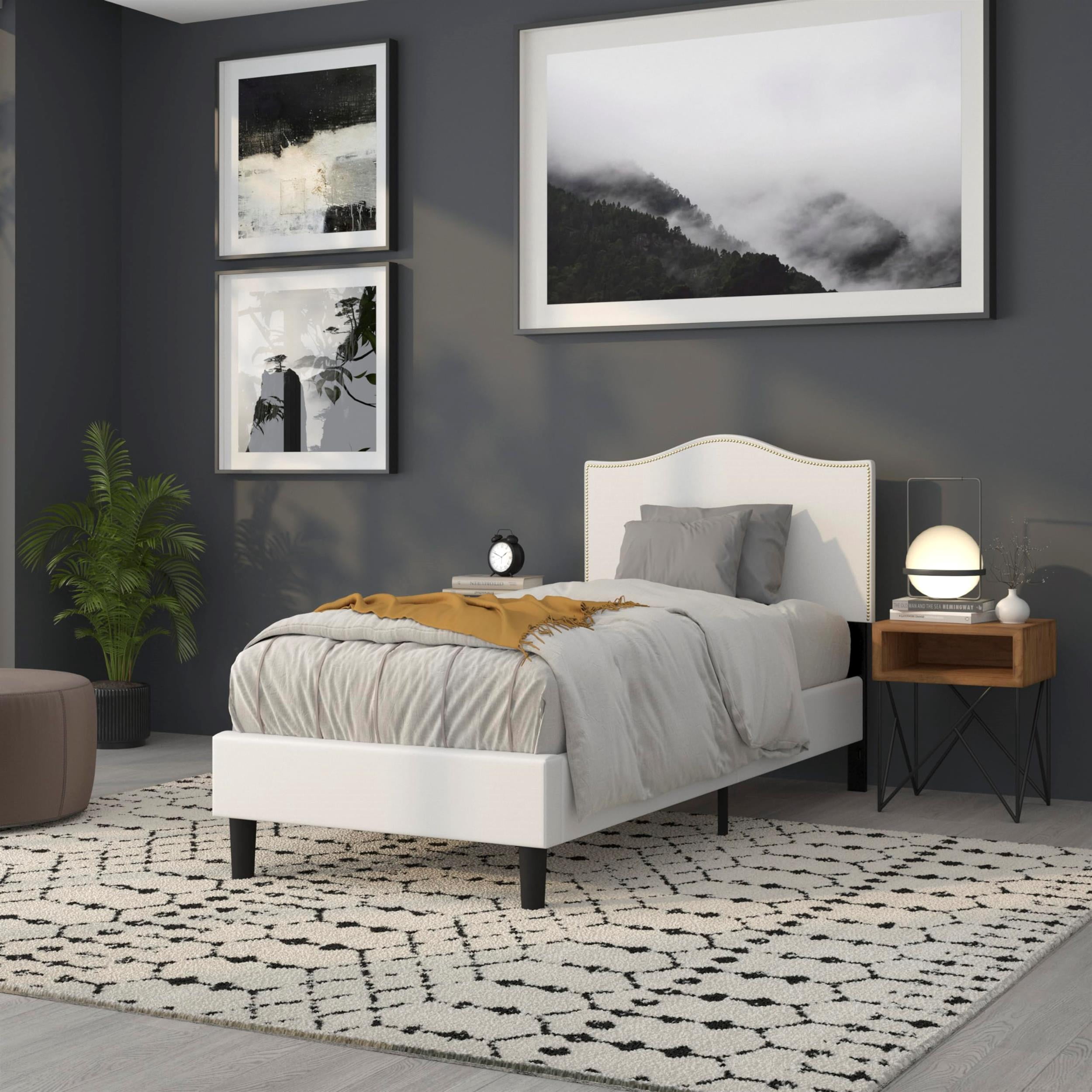 Pemberly Row Contemporary Upholstered Twin Panel Headboard in White