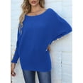thumbnail image 5 of Women'S Off Shoulder Long Sleeve Solid Color Knitted Sweater Casual Loose Fall Trendy Pullover Tops Blue M, 5 of 8