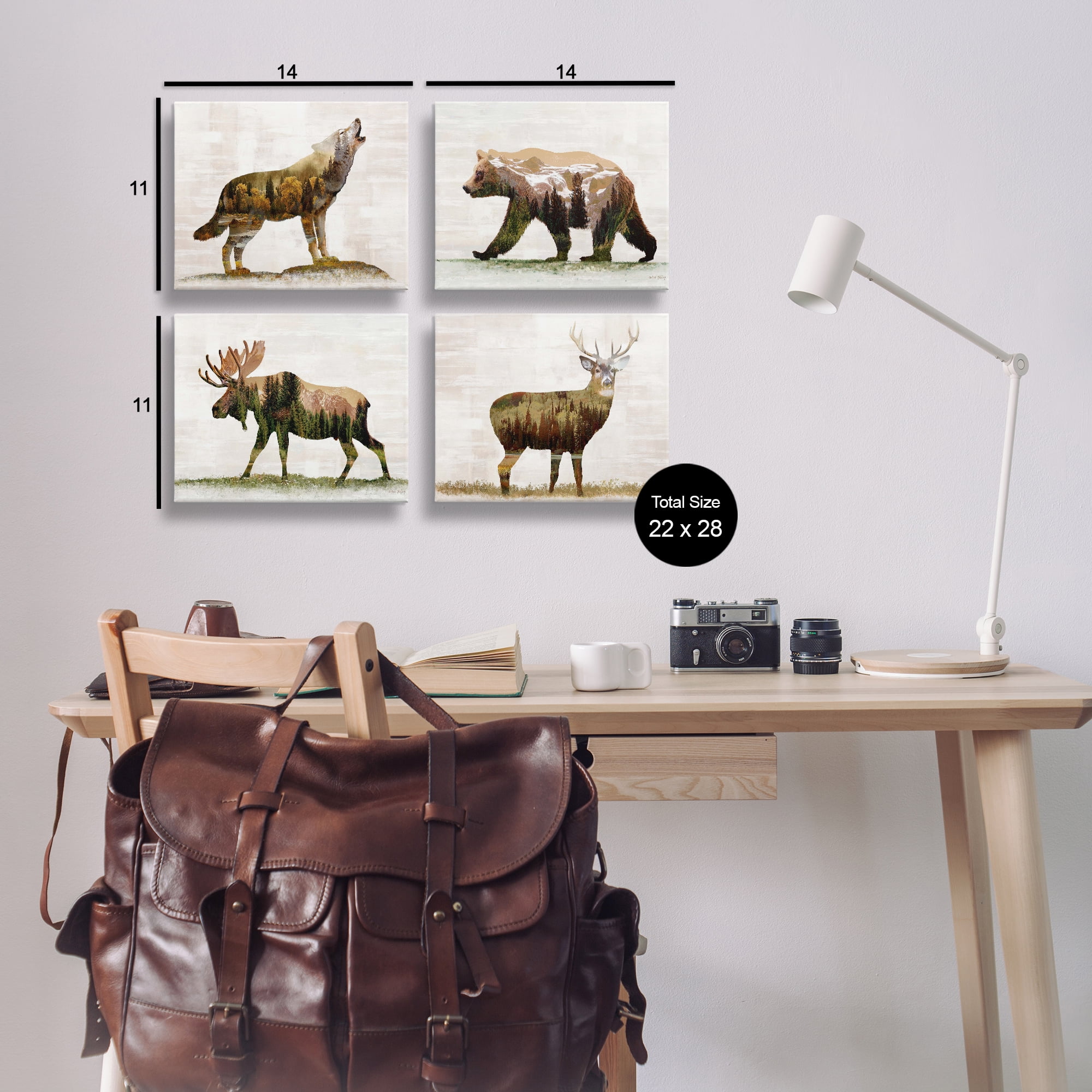 Stupell Industries Woodland Animals Rustic Pattern Animals Painting Wrapped Canvas Art Print Wall Art, 14 x 11, Set of 4