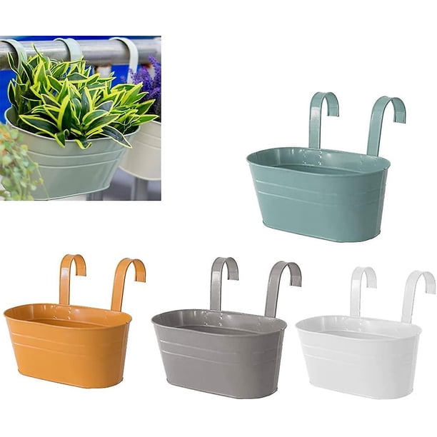 4 uds., maceta colgante de metal para flores, contenedor de flores, olla de jardín con doble gancho desmontable, estante de flores de montaje en la pared para balcón, jardín Feliz Sencillez