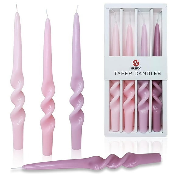 XINAOBAOLUO Pink Spiral Twist Candlesticks,9.3-Inch Long Tapered Cute Sticks,Colorful Twisted Candles for Wedding,Home,Dinner Party,Women Gift,Pack of 4