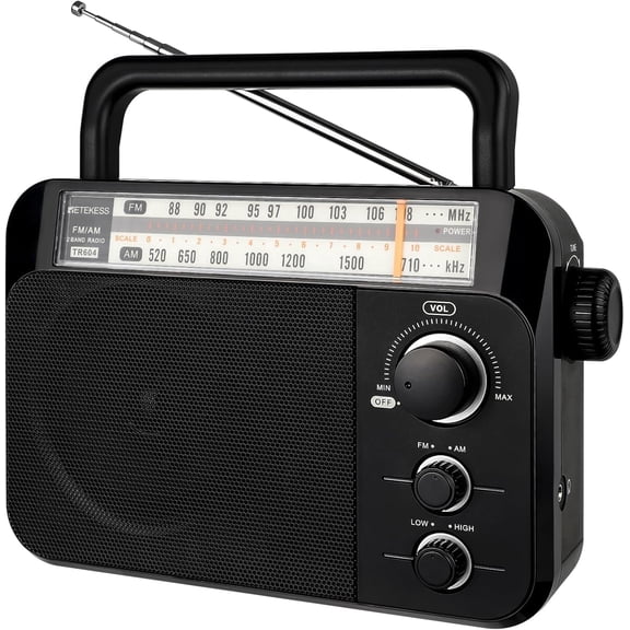 Retekess TR604 Portable AM FM Radio with Best Reception,D Battery Operated or AC Power,Large Dial,High/Low Tone Mode,Big Speaker,Earphone Jack,for Home,Picnic,Senior,Mother's Day