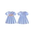 thumbnail image 2 of BemeyourBBs Toddler Baby Girl Crayfish Summer Gingham Dress Little Girl Plaid Sundress Lobster Embroidered Puff Short Sleeve Doll Collar A-line Dresses, 2 of 9