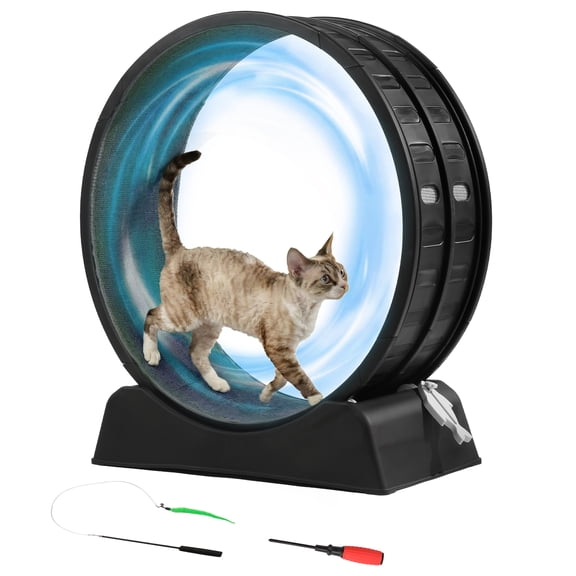 UBesGoo 31in Cat Exercise Wheel, Safe PP Treadmill with Green Mat & Free Teaser Wand, Black