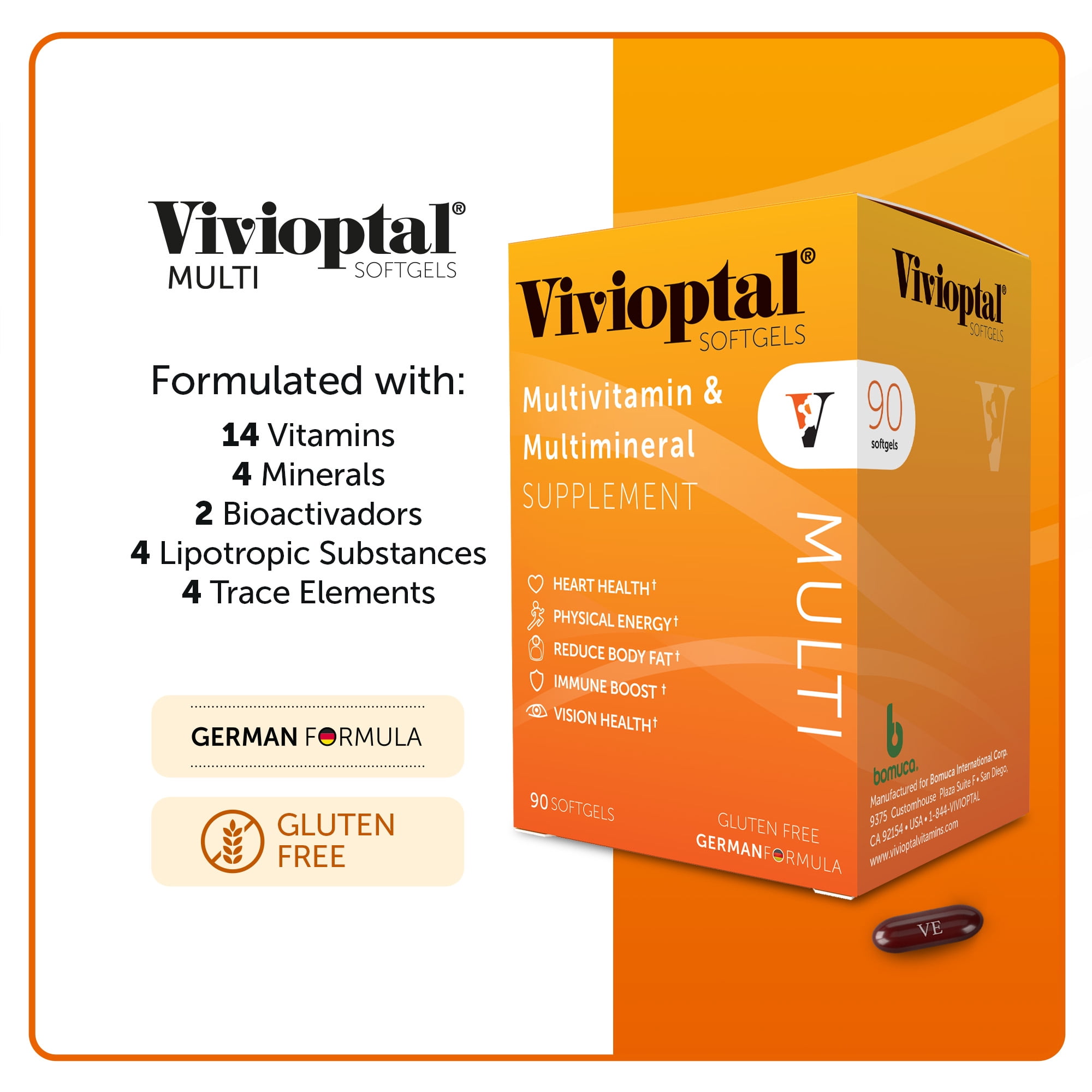 Vivioptal Multi, 90 Softgels (1 Year Supply), Multivitamin & Multimineral, Gluten Free, German Formula