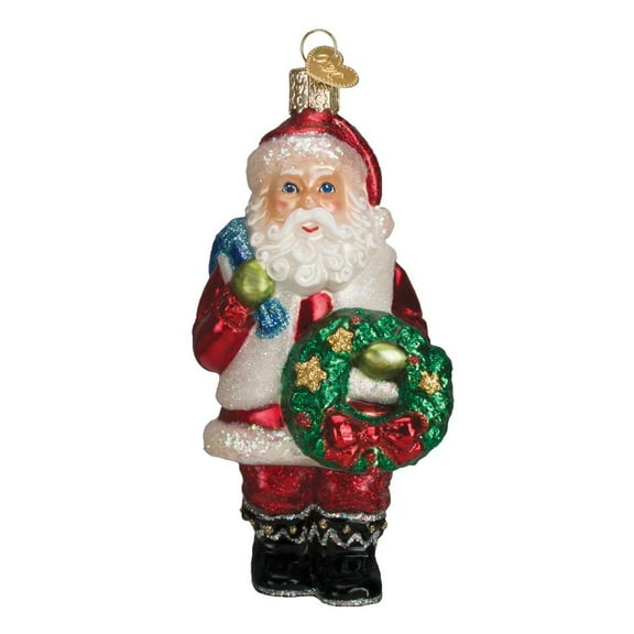 Old World Christmas Ornaments Glass Blown Ornaments for Christmas Tree, Santa with Wreath