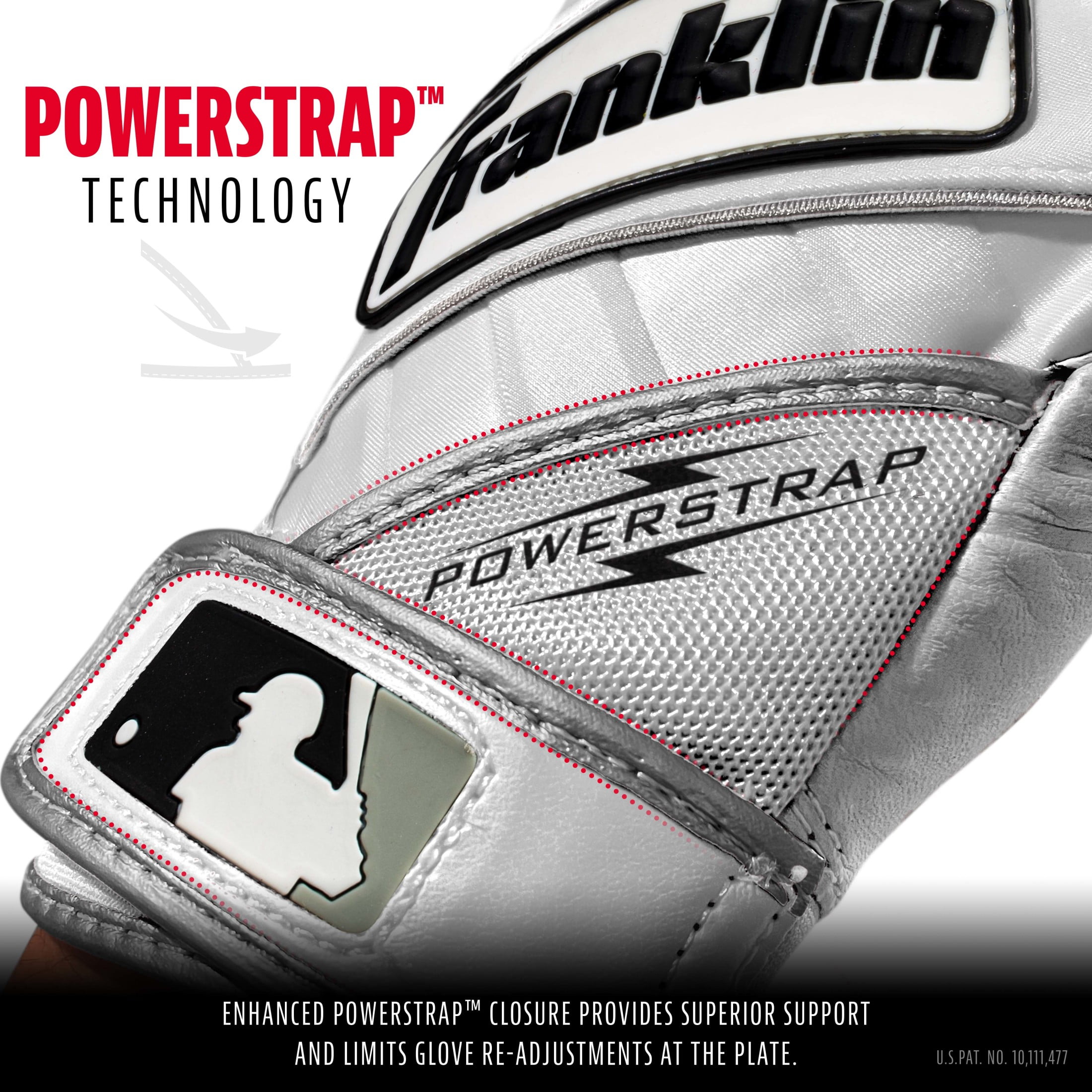 Franklin Sports Batting Gloves - Powerstrap Adult + Youth White Batting Gloves - Baseball + Softball Batting Gloves - Men's Gloves - Pair - Adult Large