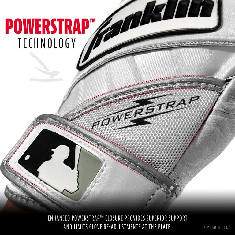 Gants de frappeur Franklin Sports Chrome Powerstrap - Blanc